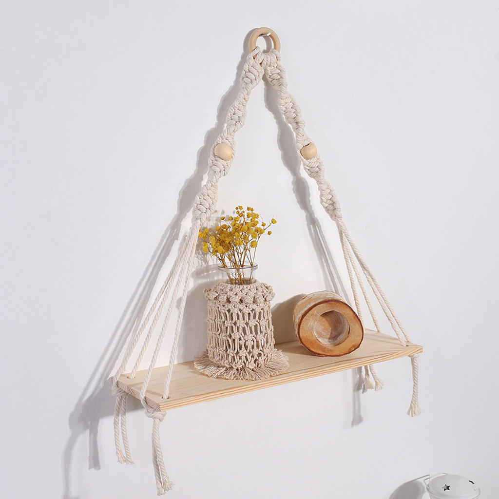 Macrame Wall Hanging Shelf Tassel Decor Woven Wall Hanging Board Shelves for Home Bedroom Living Room Cake Stand