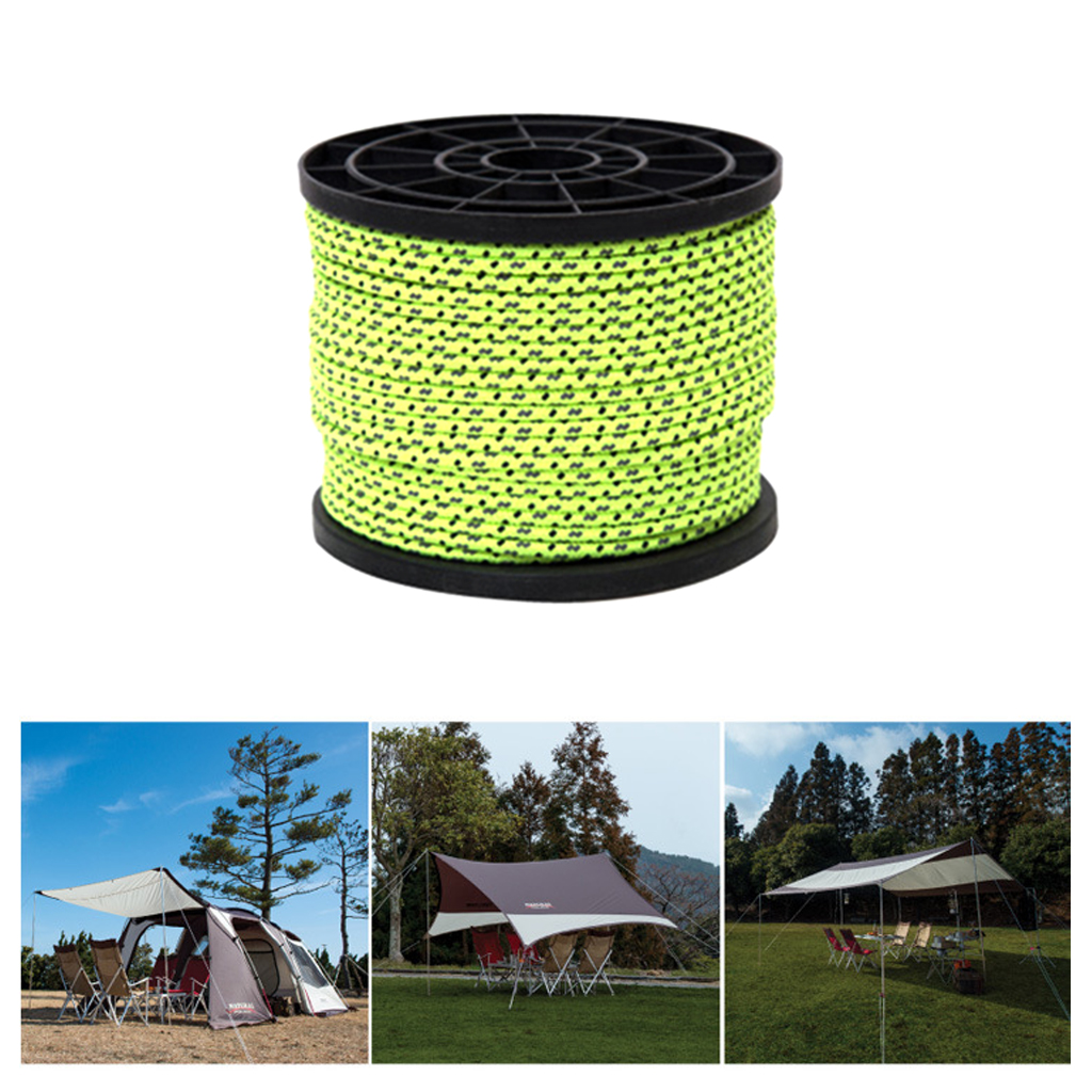 MagiDeal 4mm 50m Outdoor Reflective Camping Awning Cord Paracord Tent Reel Roll Guy Rope Line for camping Tent Awning Canopy
