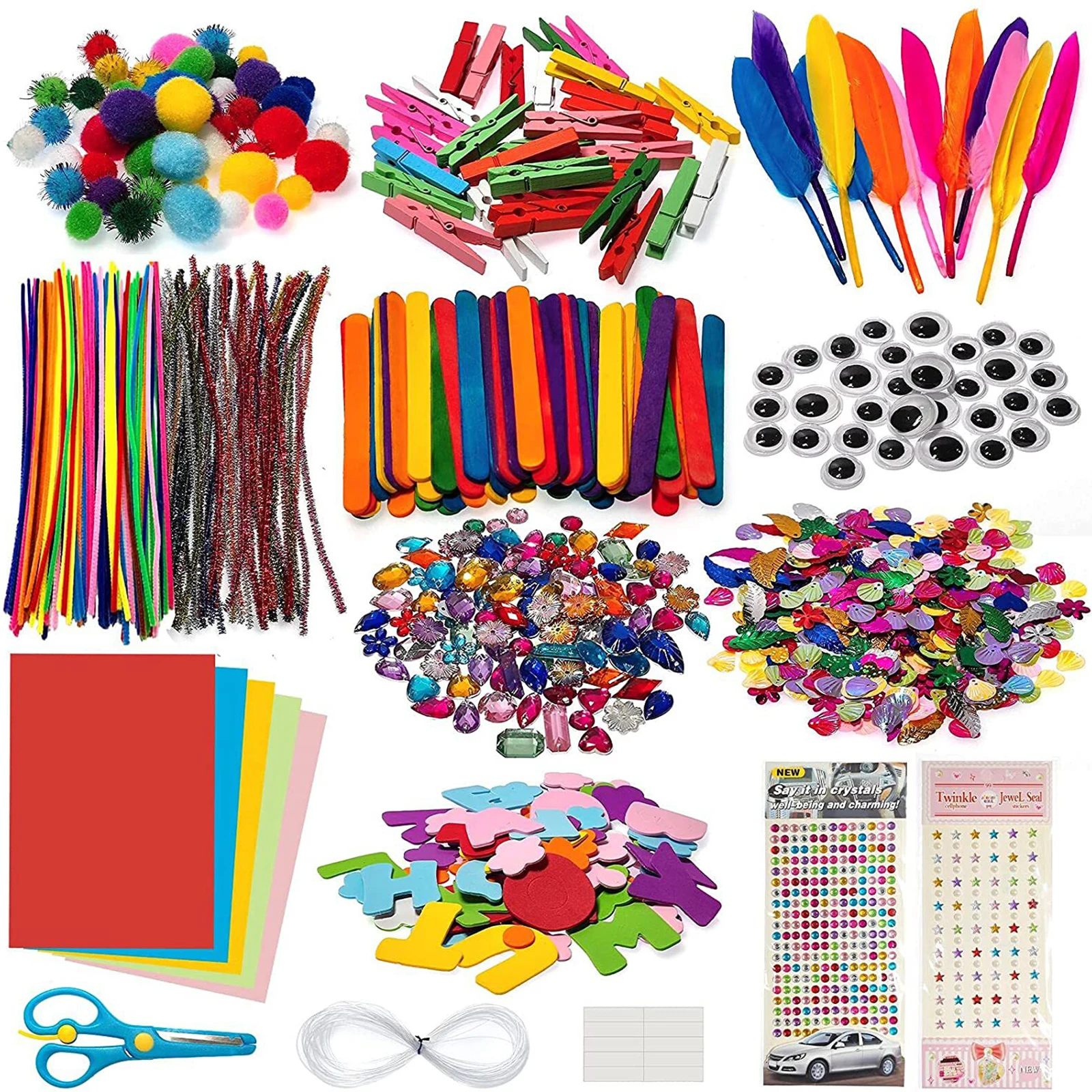 1200 Pieces Plush Balls Eyes DIY Art Craft Toys Plush Stick Pom Poms Rainbow Colors Educational Creativity for Kid
