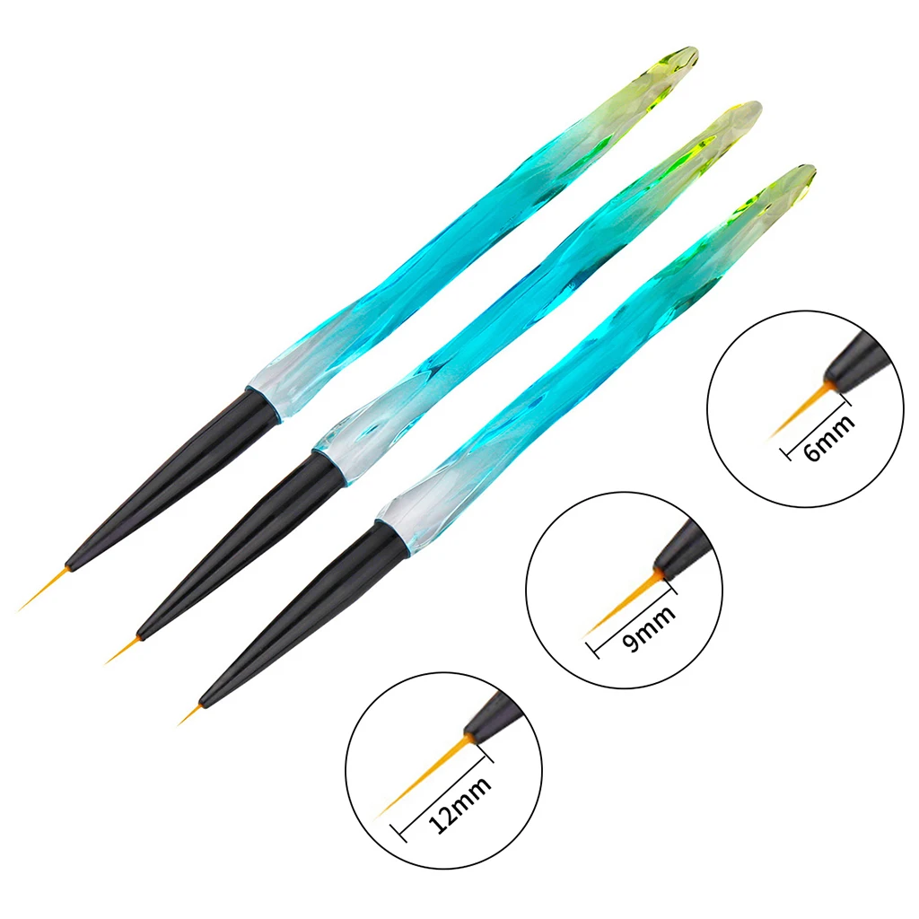 3x Professional Nail Liner Brushes UV Gel Paint Brush Pens For Details