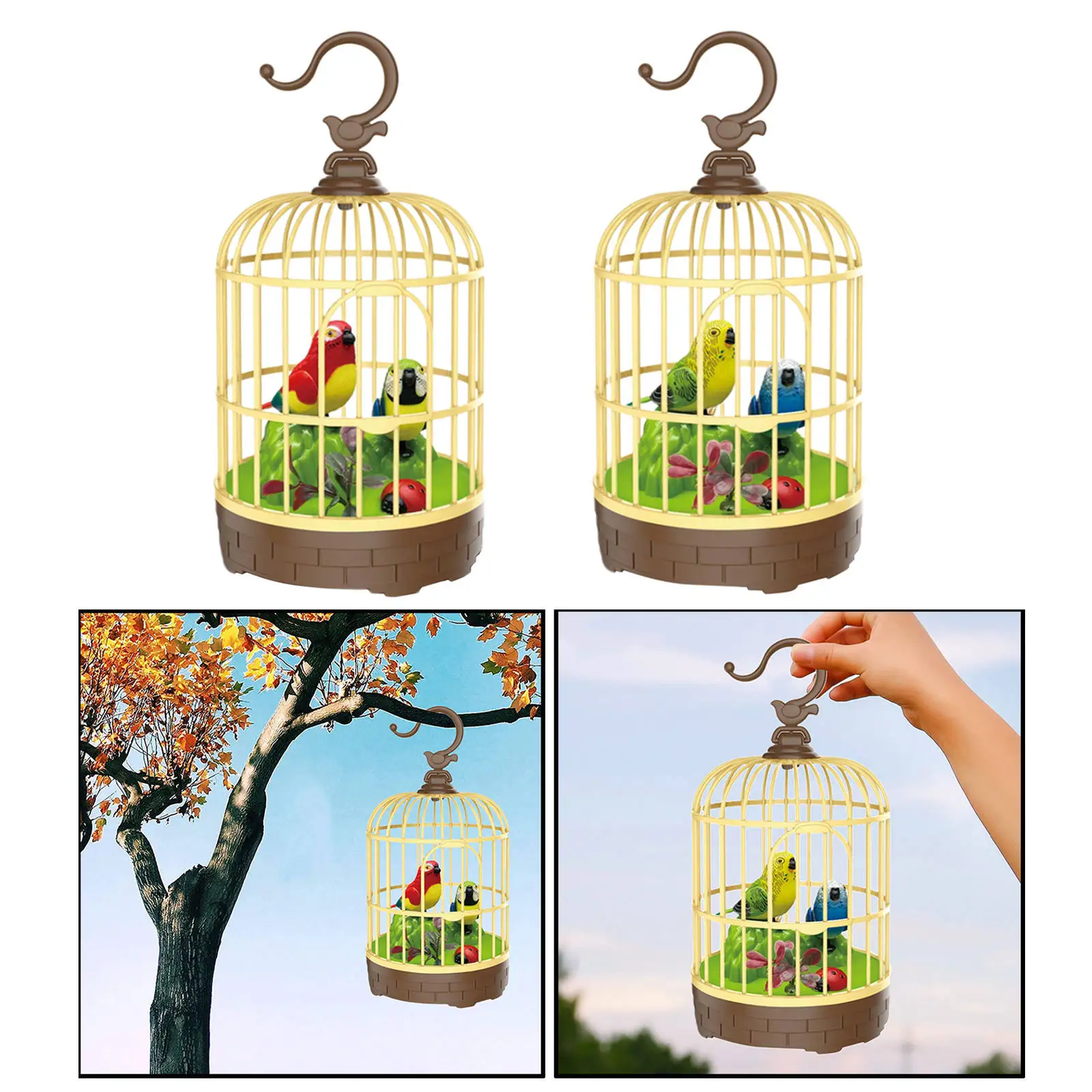 Recreation Mini Funny Singing Chirping Sound Activated Pet Home Decor Gift Bird In Cage Toy Battery Operated Children Kids