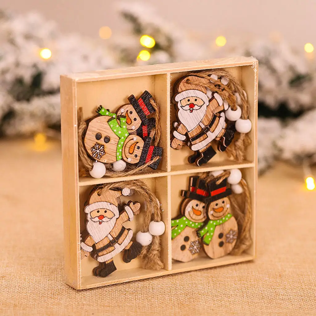 12 PCS Wooden Christmas Tree Hanging Ornaments Christmas Decoration Gift Wooden Pendants Craft DIY Home