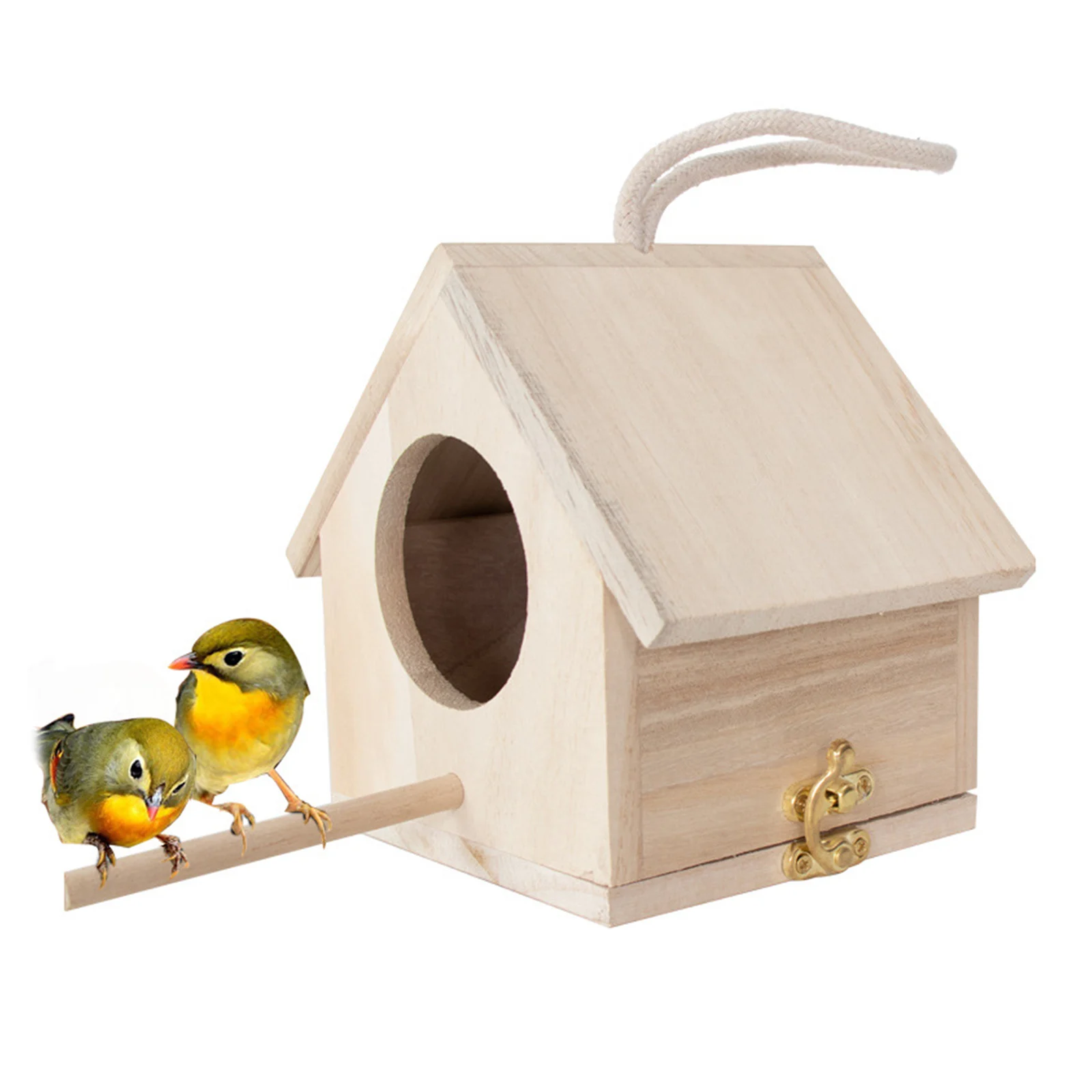 Unfinished Wood Birdhouse with Perch Outdoor Hanging Bird Cage Bird Breeding Nest for Patio Decor