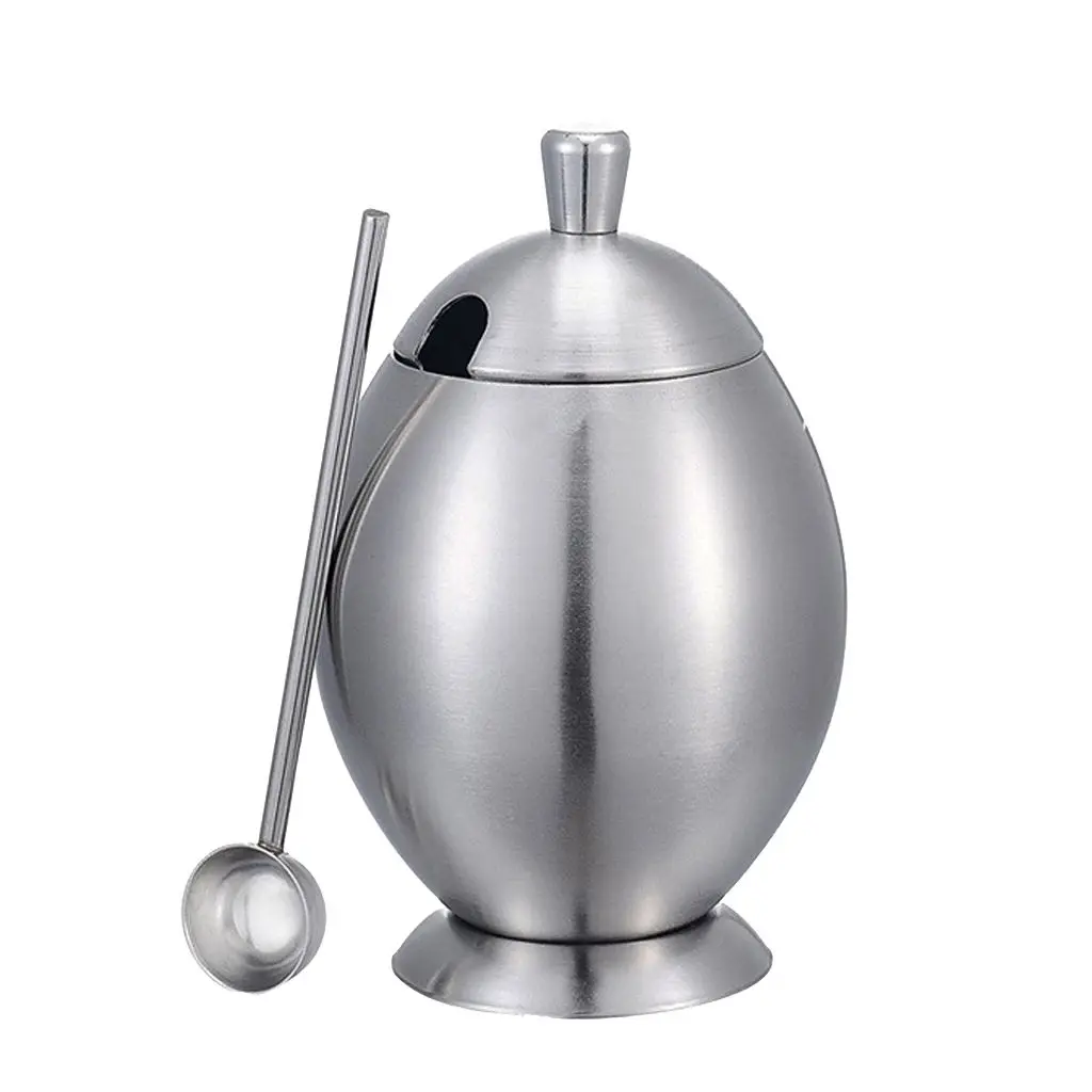 Sugar Bowl, Pepper Salt Dispenser, Seasoning Bowl, Spices Bowl, Stainless Steel Sugar Bowl with Lid and Spoon, 400ml, Silver