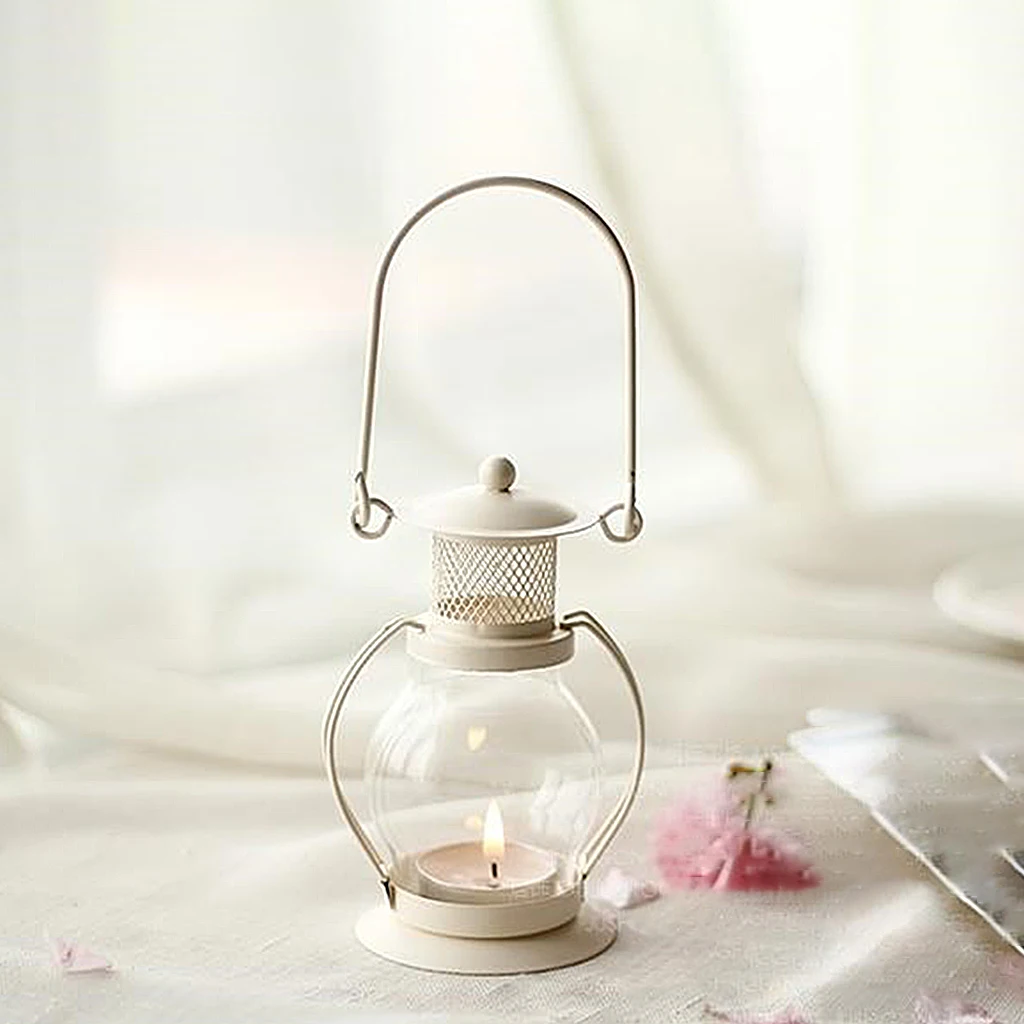 Mini Candlestick Kerosene Lamp Carry Handle Glass Candle Holder for Indoor Decorative Outdoor Garden Holiday Home