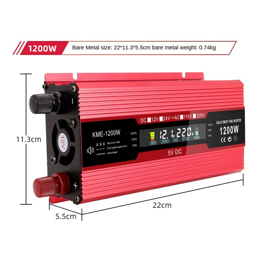 1200W 2000W Power Inverter Pure Sine Wave DC 12 V to 220 V AC LCD for Car RV