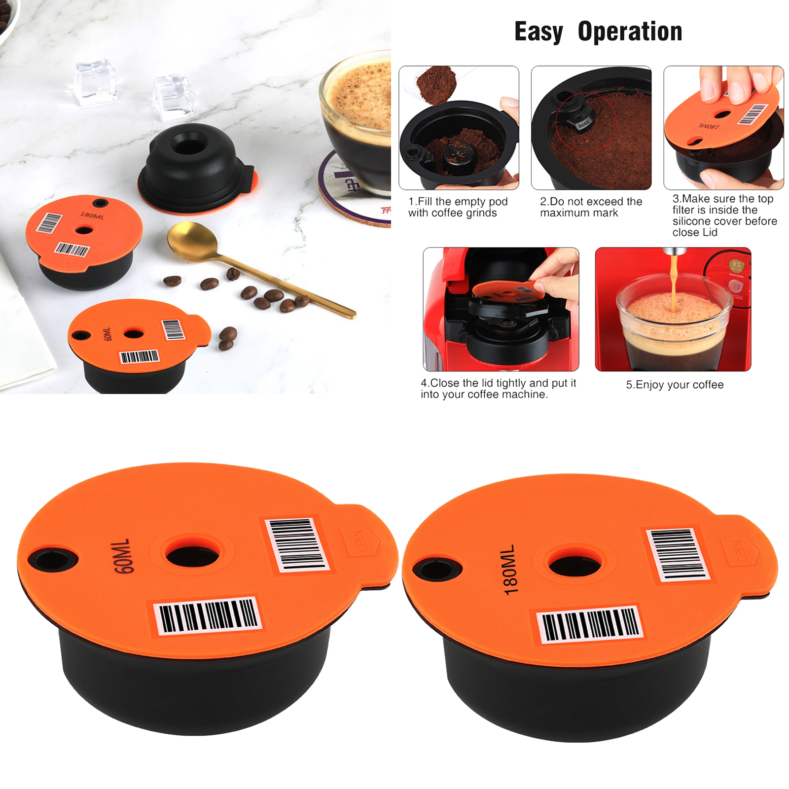 Refillable Reusable PP Plastic Coffee Capsule  Cups for Bosch Tassimo