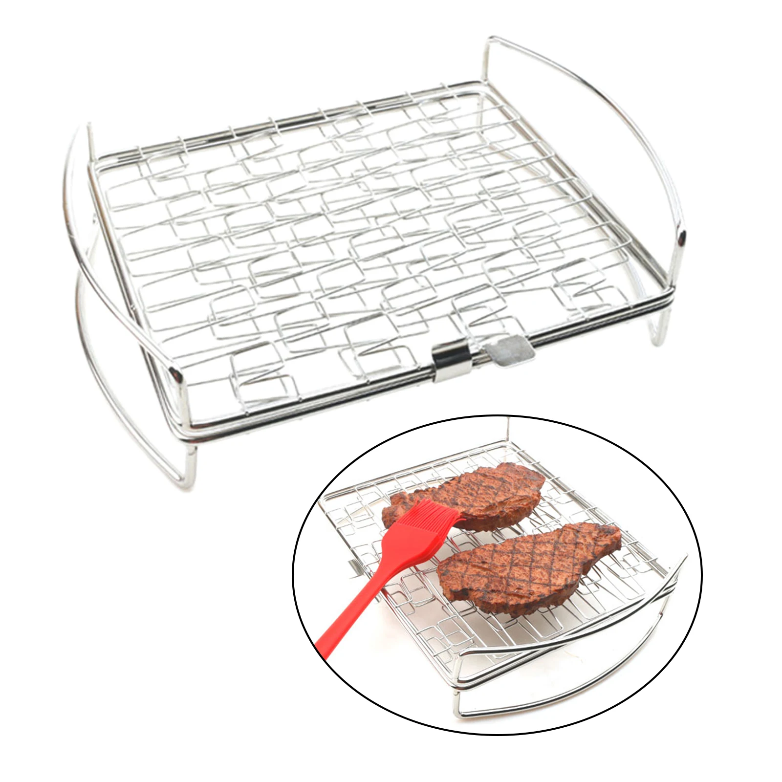 Stainless Steel Grilling Basket Non-stick Folding Grill Net BBQ Net for Grilling Meat Fish Chicken Outdoor Camping Picnic Tool