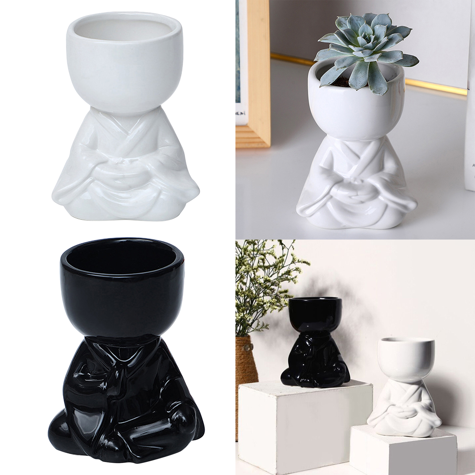 Ceramic Succulent Plants Pot Planter Bonsai for Indoor Office (Little Monk)