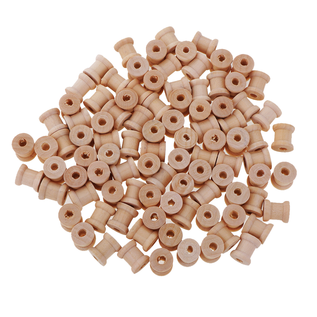 100x Mini Wood Tools Empty Spools Sewing Notions DIY Coils for Thread Wires