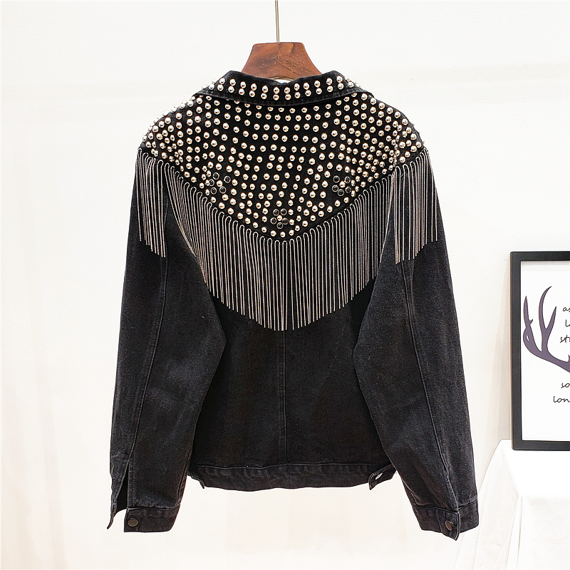 TEELYNN Boho-Jeansjacke für Damen, langärmelig, Herbst, lockere Jeansjacke mit Fransen, Perlen und Nieten, lässige Oberbekleidung – Detail 27