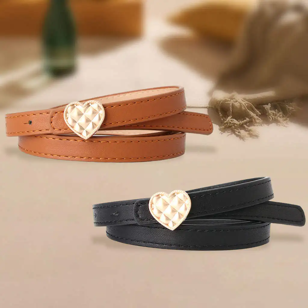 Elastic Women Waist Belt with Heart Buckle PU Leather Fashion Waistband for Casual Jeans Dresses Students Ladies Teen