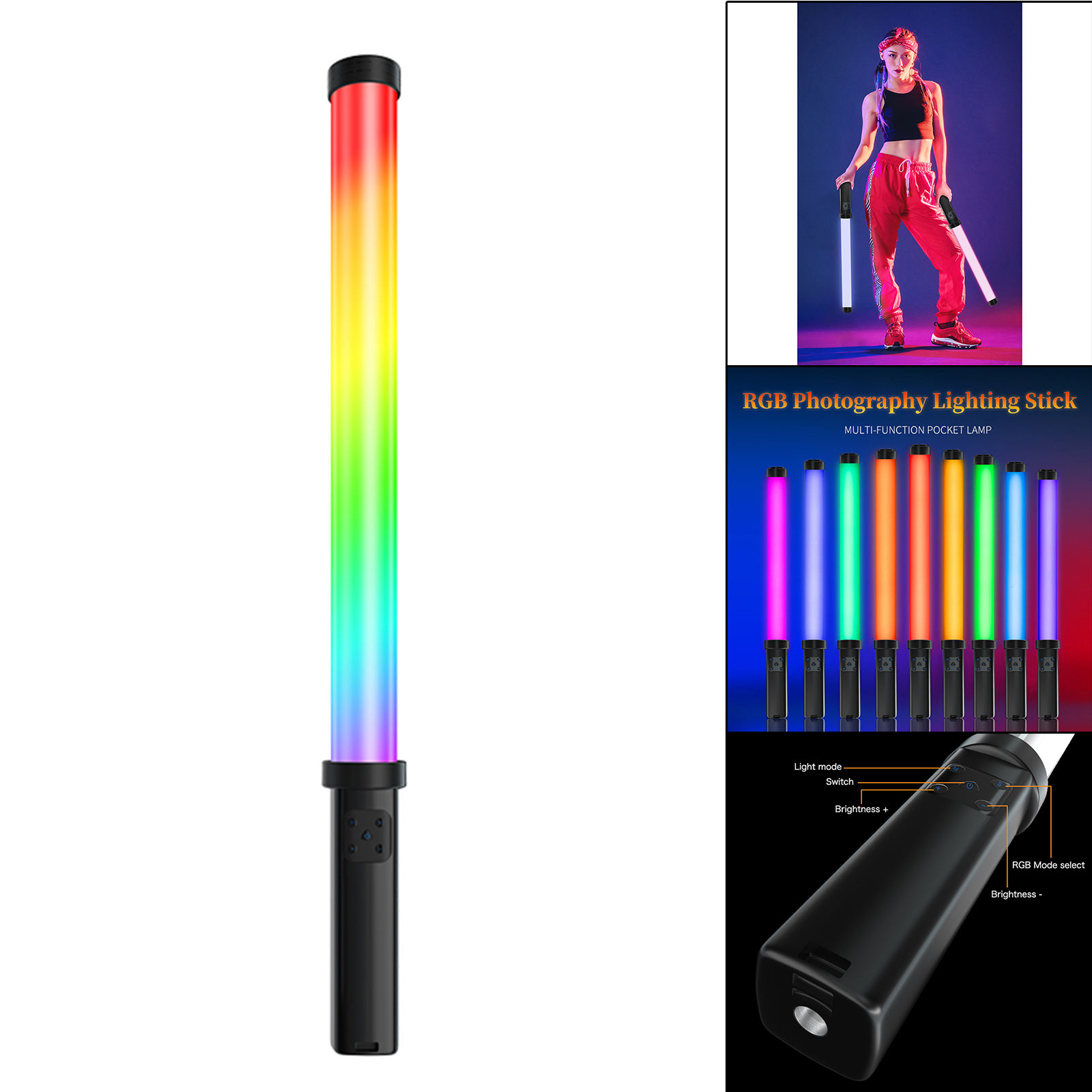 RGB Handheld LED Light Built-in Rechargable Battery Photography Stick for Videography