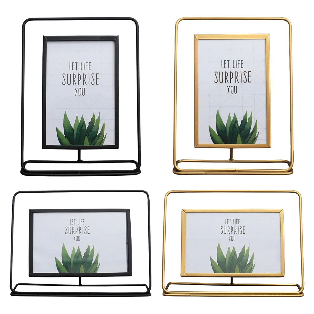 Metal Floating Pressed Glass Photo Frames with Gold Stands for Horizontal or Vertical Pictures, Table Numbers, Place Cards