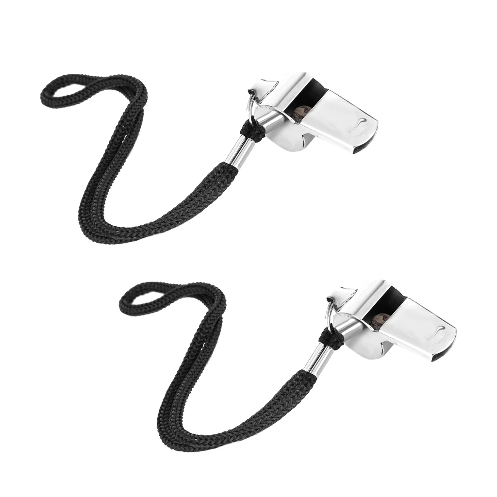 2x Soccer Metal Referee Whistle Lanyard Neck Strap Basketball Football Running