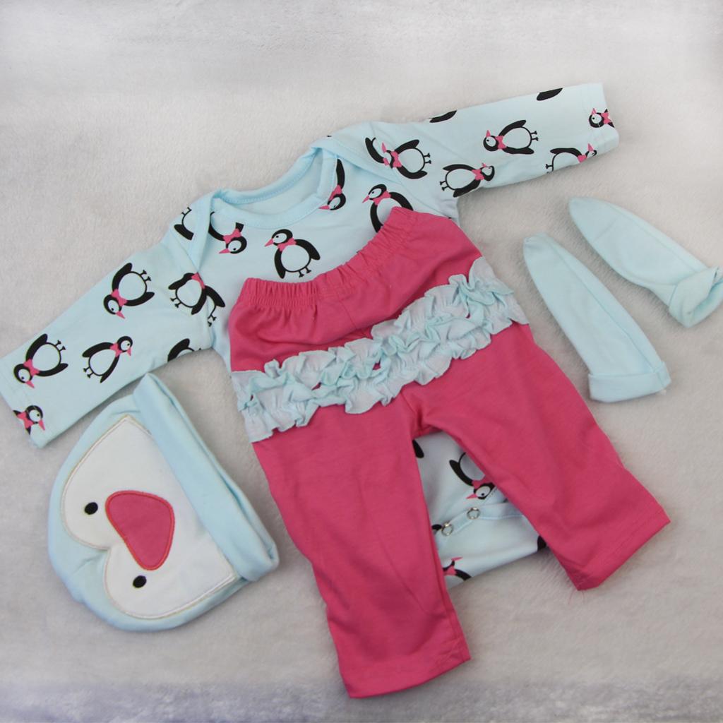 Penguins Romper Pants Hat Socks Outfit for 22-23inch Reborn Baby Girl Doll