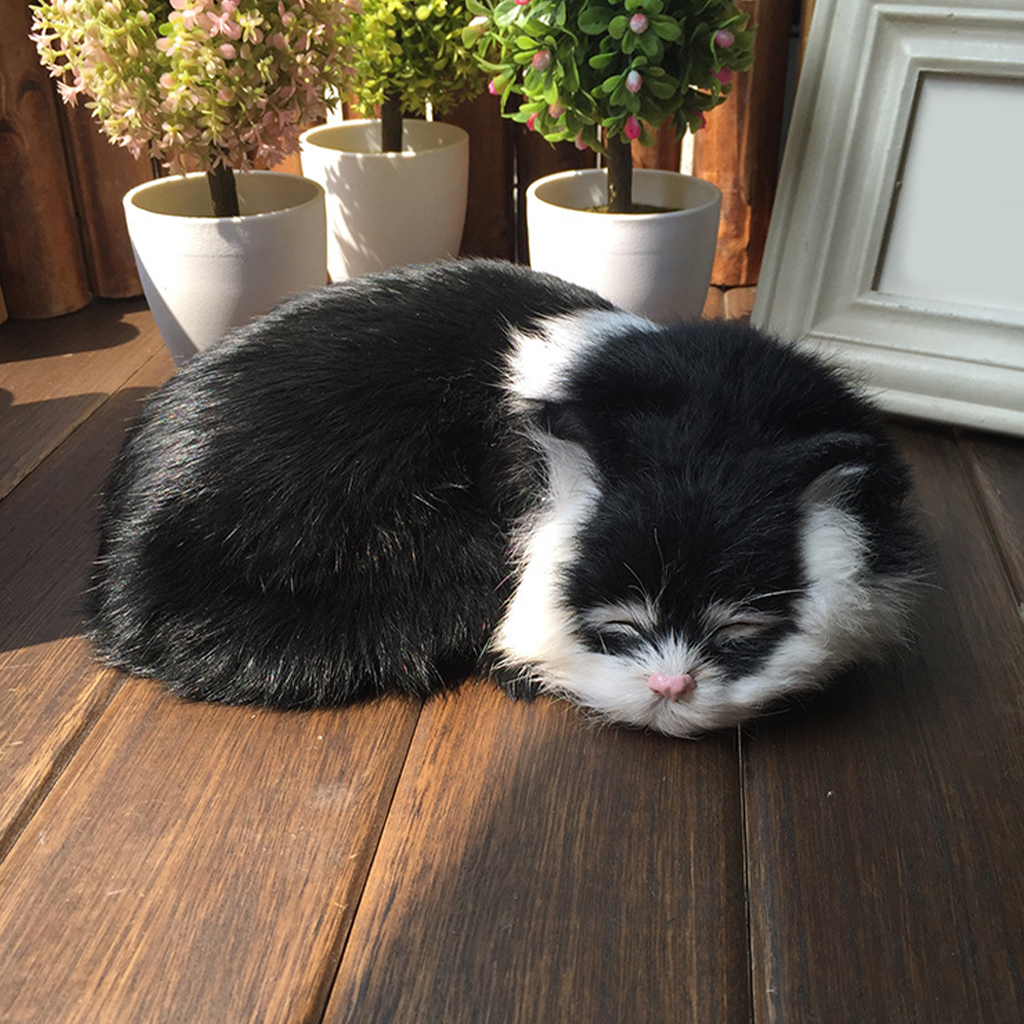 Realistic Sleeping Cat Cute Plush Simulation Figurine Companion Toy for Kids