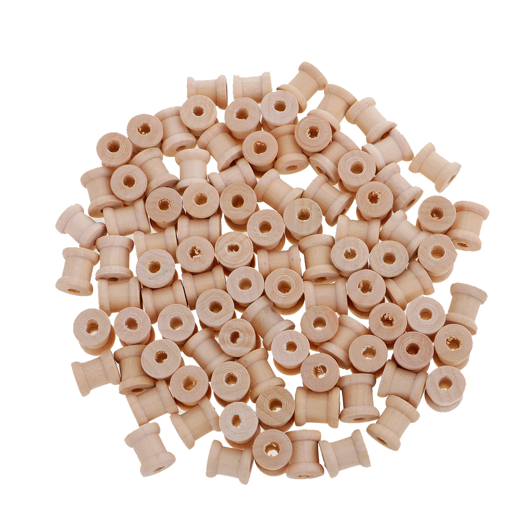 100x Mini Wood Tools Empty Spools Sewing Notions DIY Coils for Thread Wires