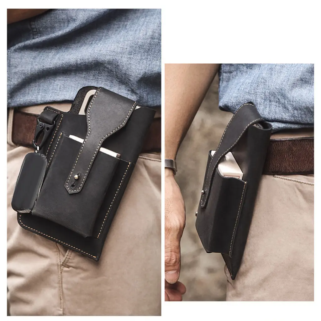 Fanny Waist Bag Men Genuine Leather Belt Bum Leg Hip Packs for Men Cell Phone Cigarette Lighter Box Case Outdoor Pouch