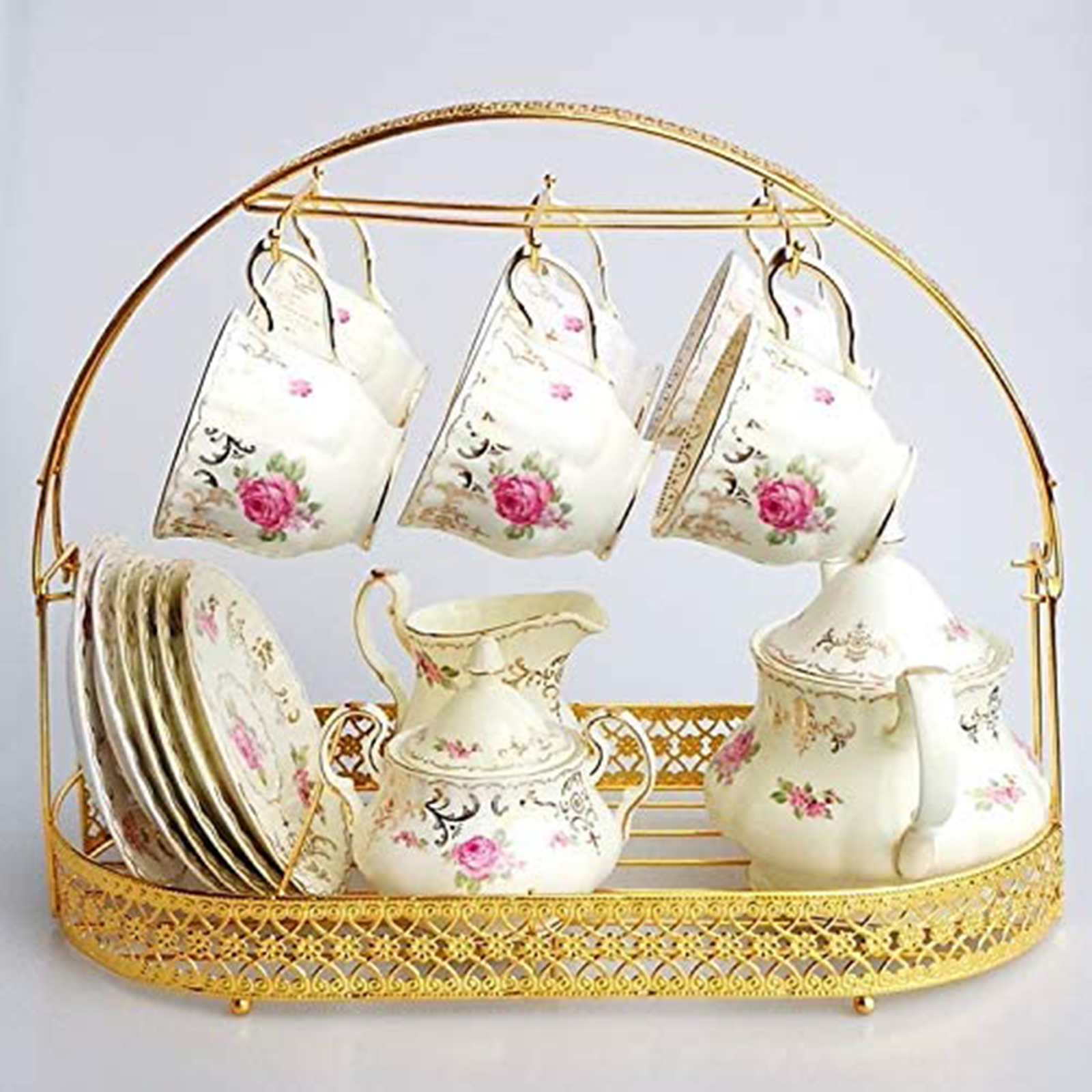 Mug Holder Coffee Rack Coffee Cup Holder Tea Set Stand Dishes Organizer Wrought Iron Mug Drainer Storage Drying Rack