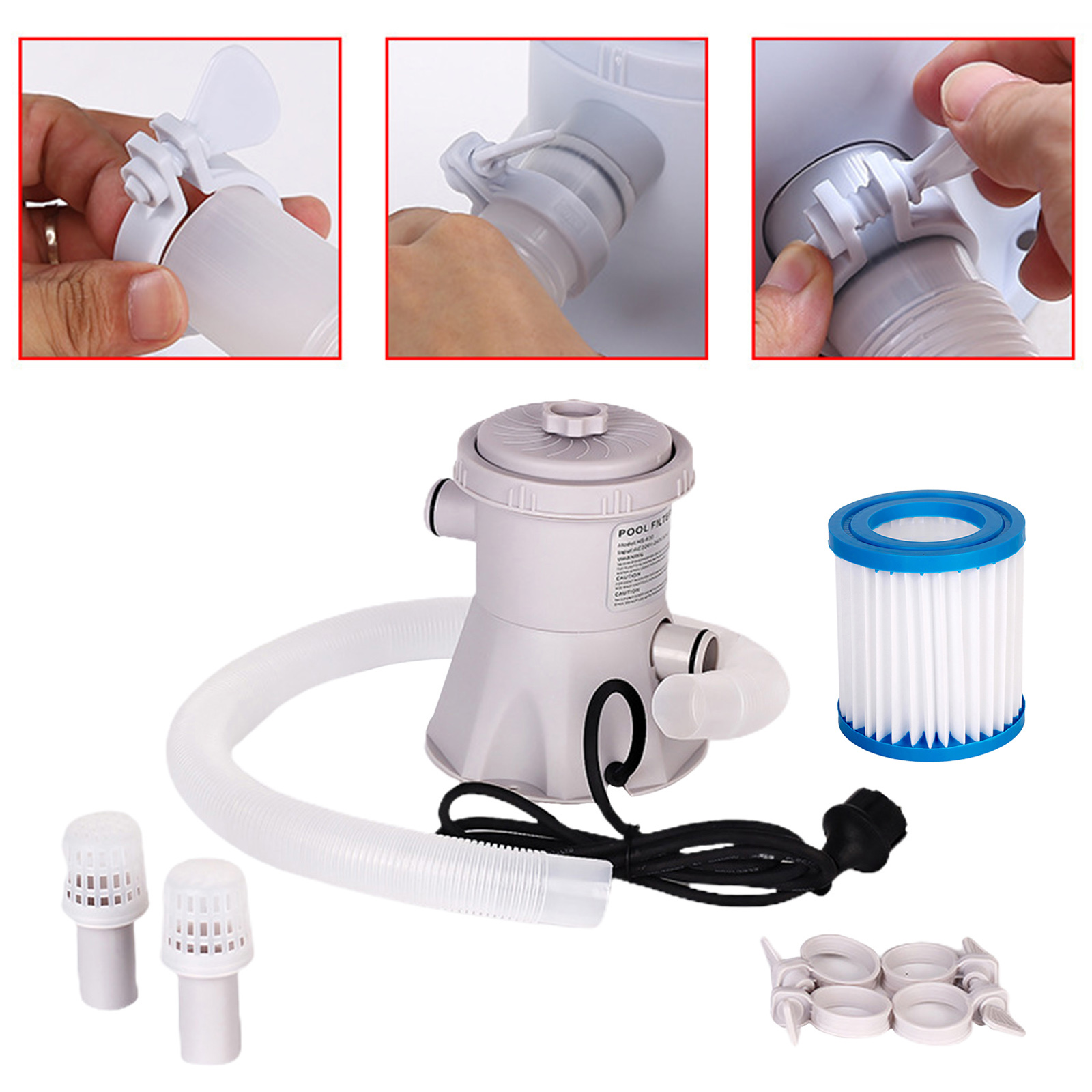 Above Ground Swimming Pool Filter Pump Electric 110V 20W Pool Filtering Kit with Filter for Padding Pools EU Type