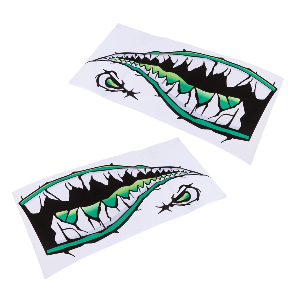 2x Shark Teeth Mouth Eyes Decals Sticker For Boat Yacht Fishing Kayak Dinghy Car