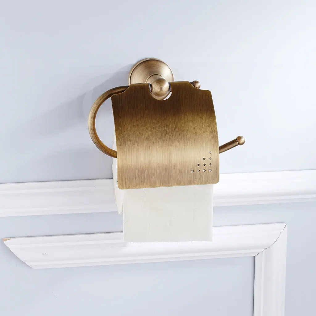Brass Antique Bathroom Toilet Paper Holder Hanger with Cover Tissue Bar
