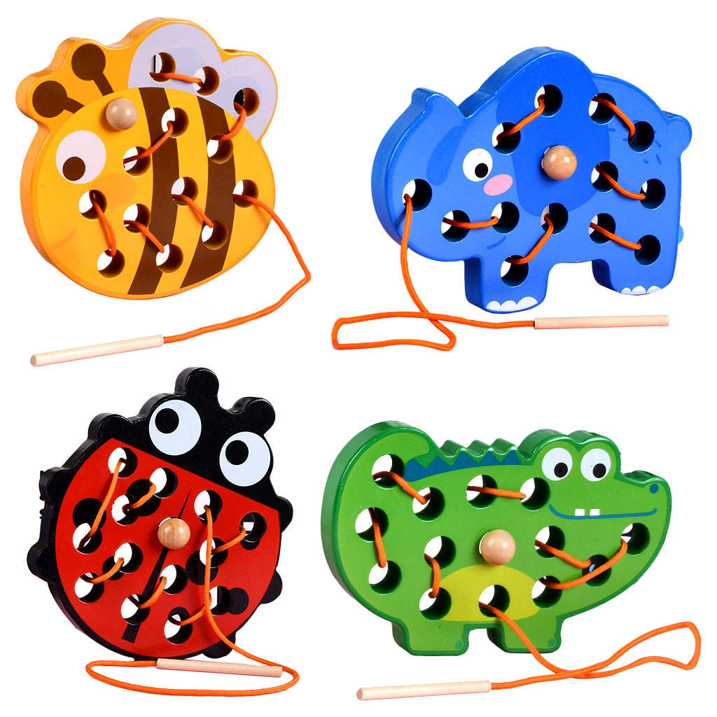 Wooden Puzzle Game Fine Color Durable Not Easy Fade Sewing Toys Lacing Mortise Toys for Practical Skills