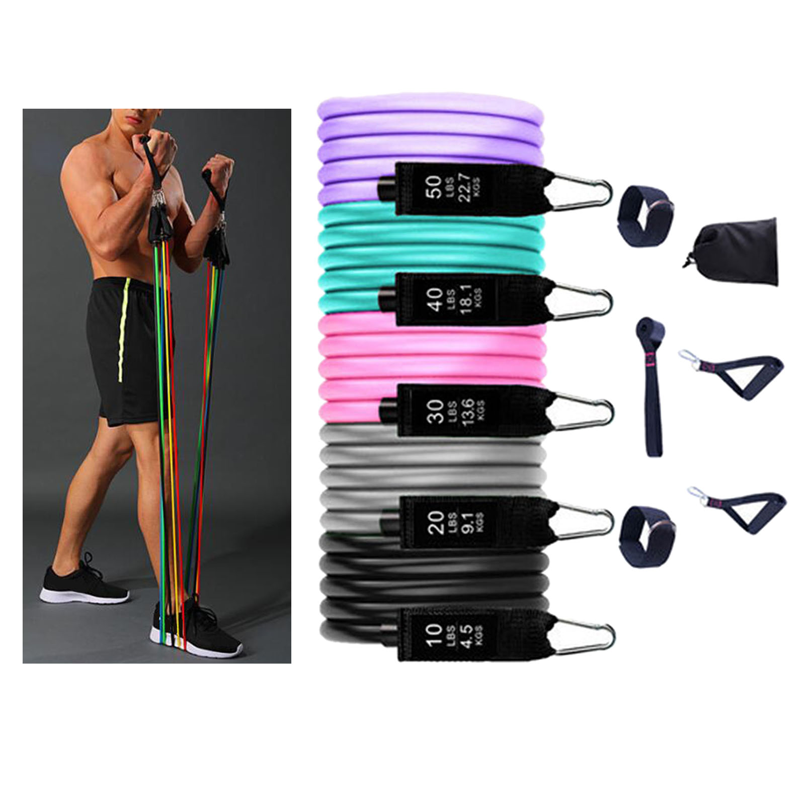 11Pcs Workout Exercise Resistance Bands Pilates Home Gym Yoga for Men Women