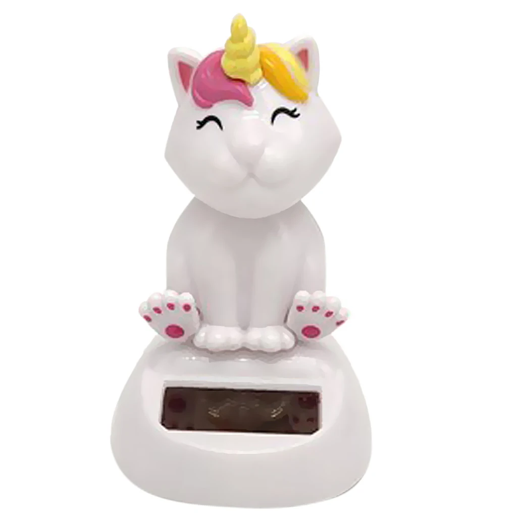 Solar Powered Cute Cat Nodding Head Figure Doll Kids Toy Gift Home Office Car
