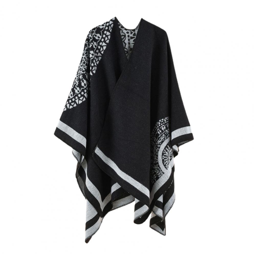 Poncho casaco espessamento retalhos imitado cashmere macio