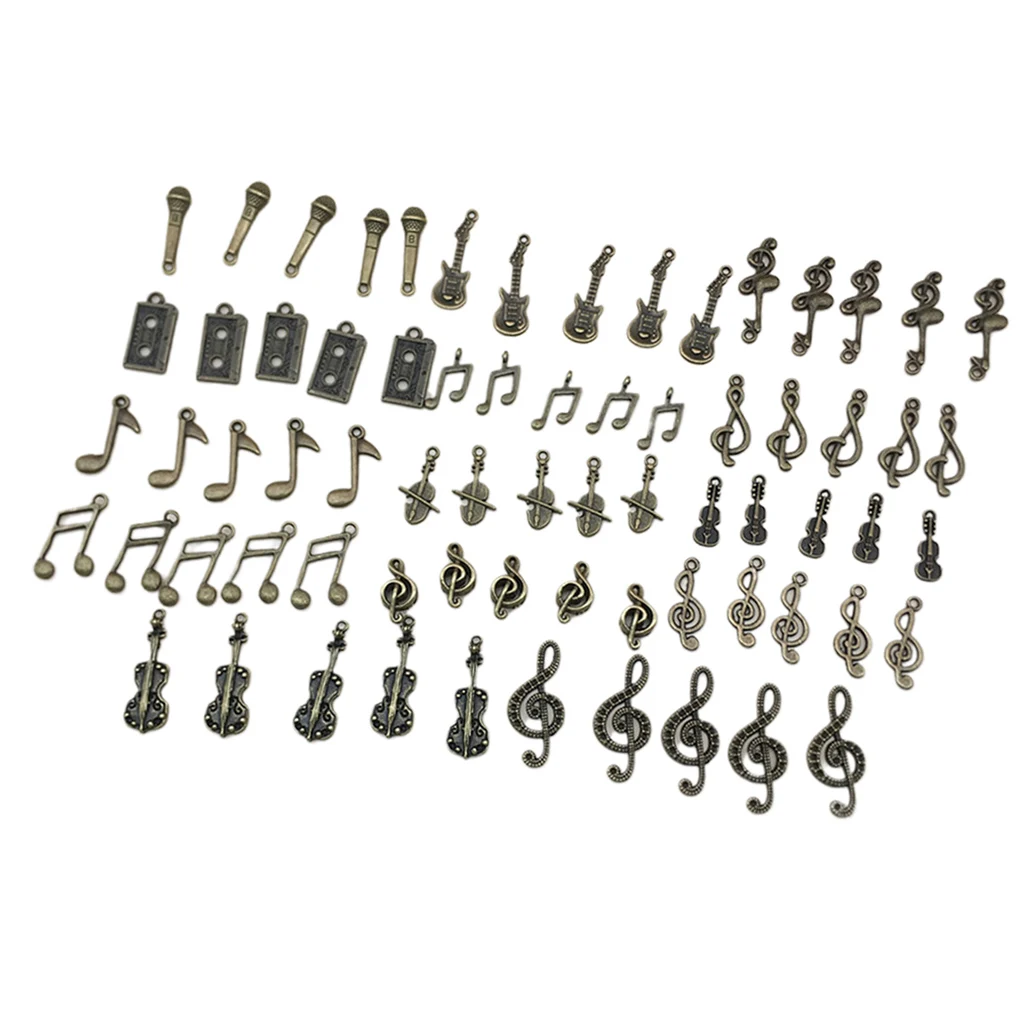 70Pcs Bronze Music Notes Charms DIY Pendants For Necklace Jewellery Making