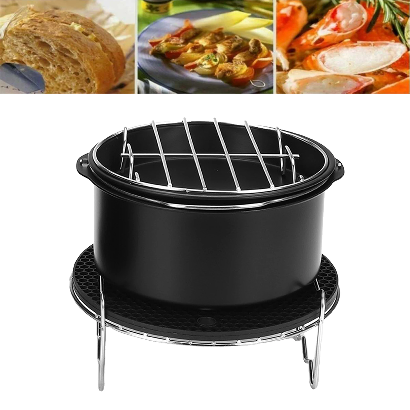 Deep Fryers Universal Air Fryer Accessories Including Cake Barrel,Baking Dish Pan,Grill,Pot Pad Pot Rack with Silicone Mat by Bellagione 10 Pcs 8inch 