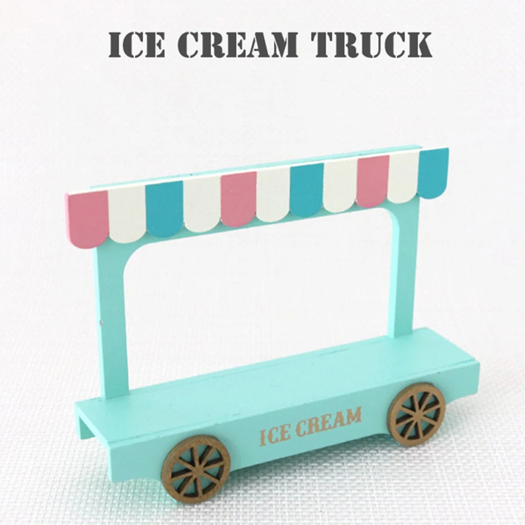 Dollhouse Miniature Furniture Hand-painted Wood Ice Cream Van Role Play Toy