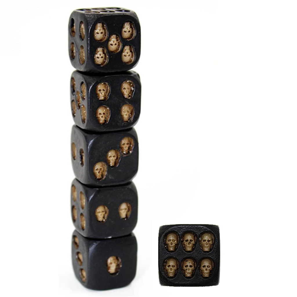 5Pcs Black Resin Skull Dice Six Sided D6 Dice 3D Skeleton Board Game Party Toys