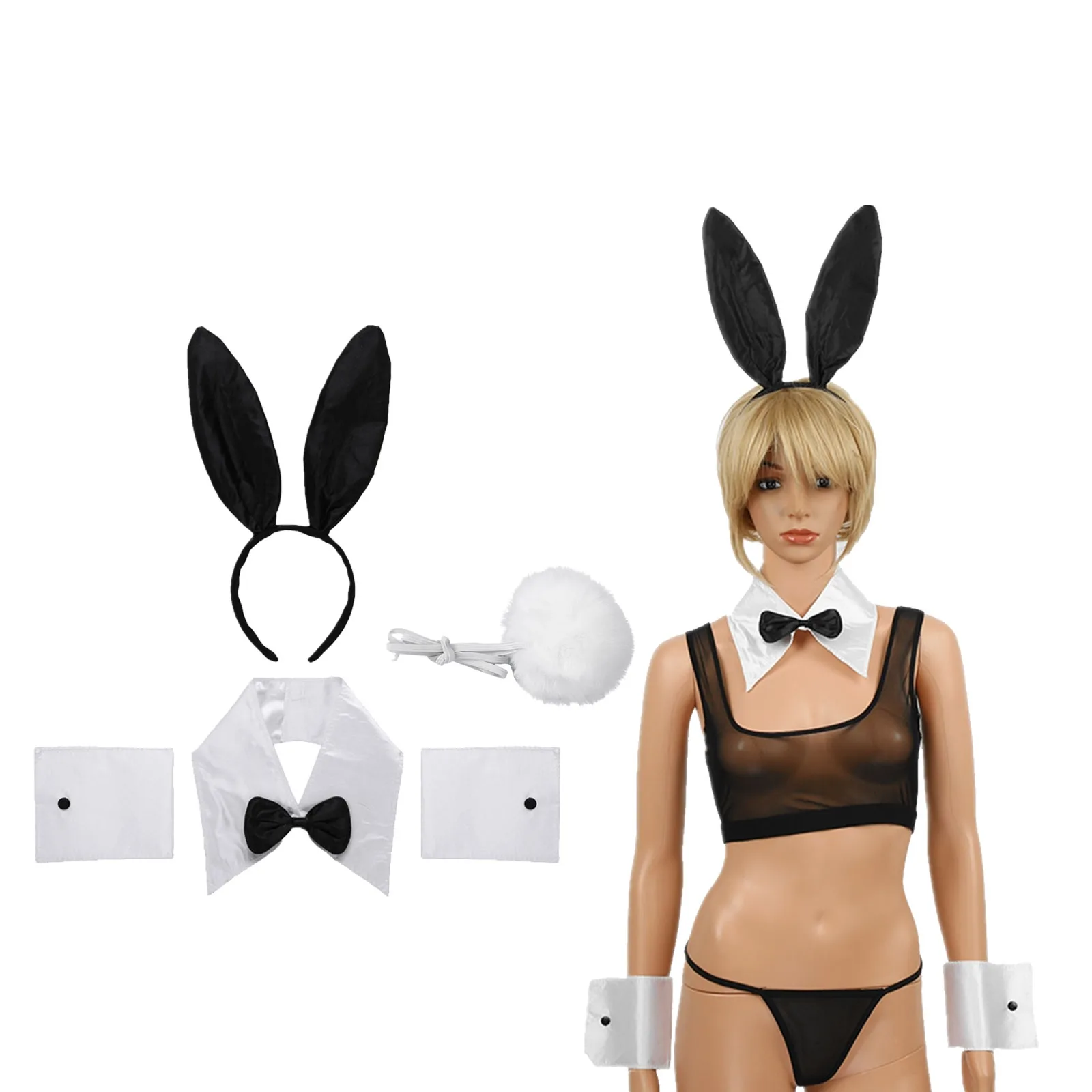 anime outfits Women Bunny Costume Accessory Set Sexy Role Play Outfits Rabbit Ear Headband Collar Bow Tie Cuffs Tail Skirt for Halloween Party ninja costume women