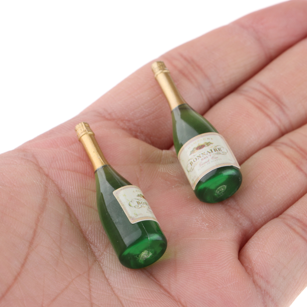 2pcs Dolls House Miniature Wine Champagne Bottles Drink Pub Bar Dinning Room 1/12 Dollhouse Pub Bar Decor Miniature Beer Bottles