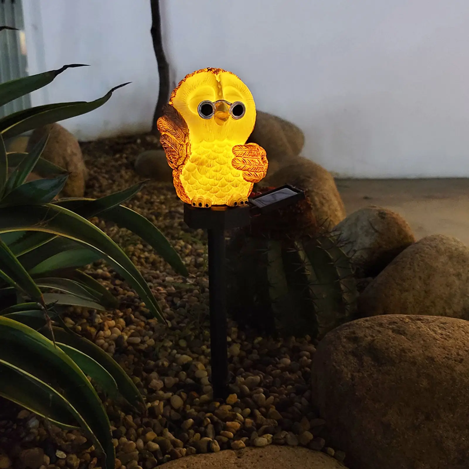 Decorative Cute Baby Owl Figurine Solar Garden Stake Lights Path Decoration, Energy Saving