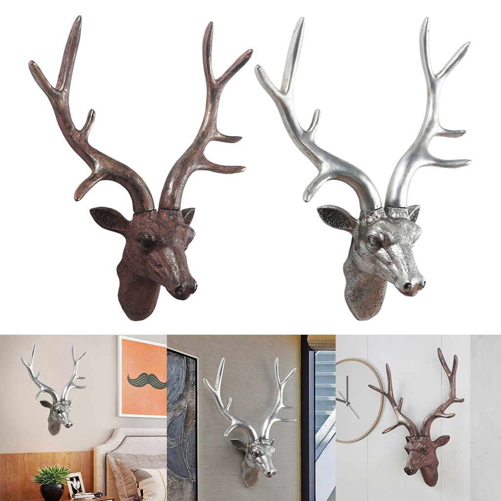 Resin Deer Head Wall Decor Deer Antlers Statue Nordic Home Decoration Decorative Art Office Bathroom Hotel Bar Accents Crafts