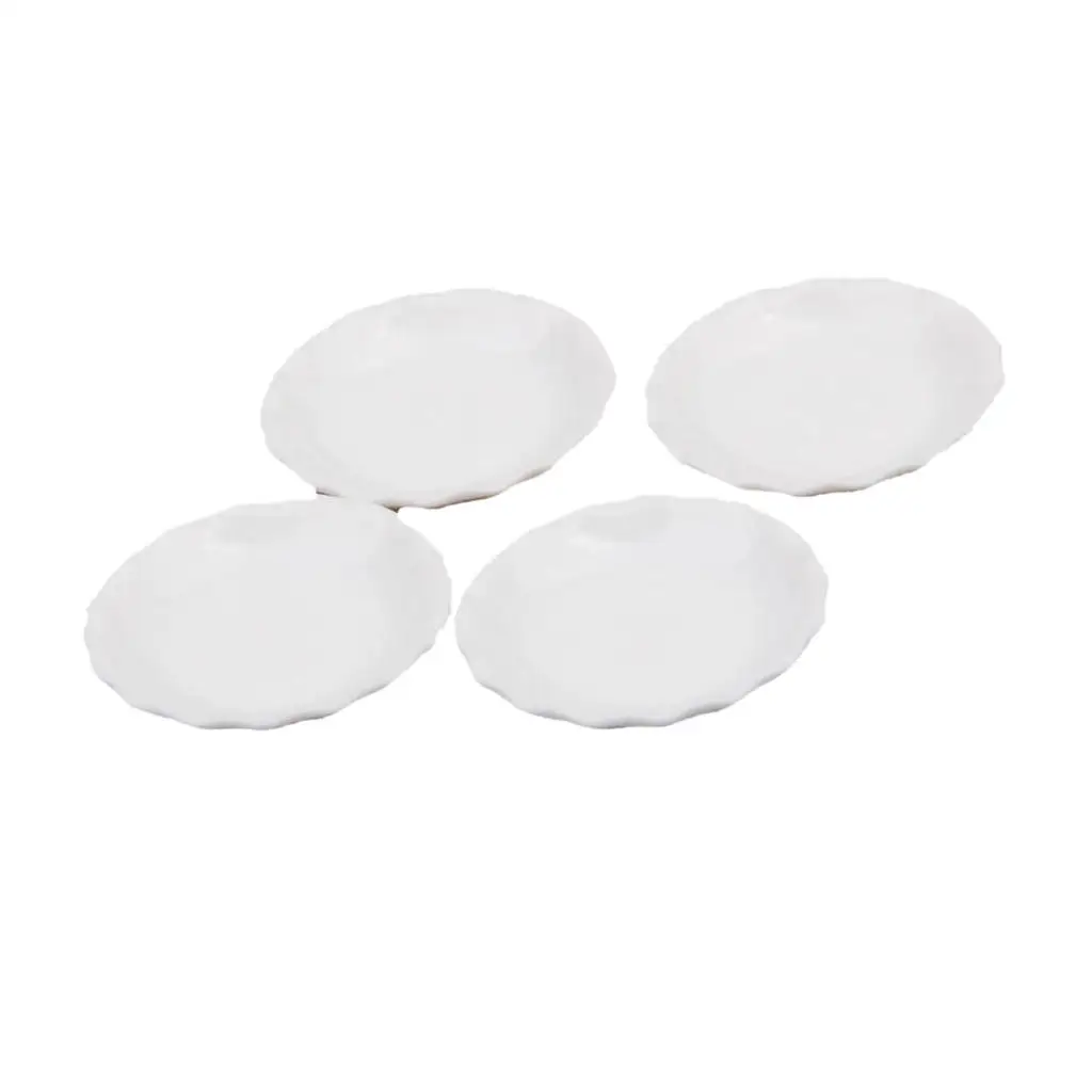 4 Pieces White Round Striated Plates Plates 1/12 Dolls Home Miniature Tableware