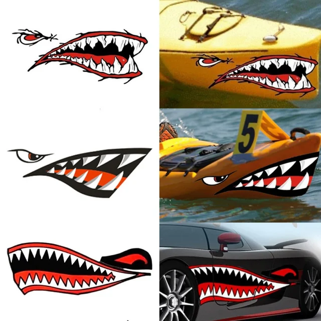 2pcs Car Stickers 3D Shark Teeth Mouth Funny Decal Car-covers Kayak Canoe  Dinghy Boat Stickers Decoration - AliExpress