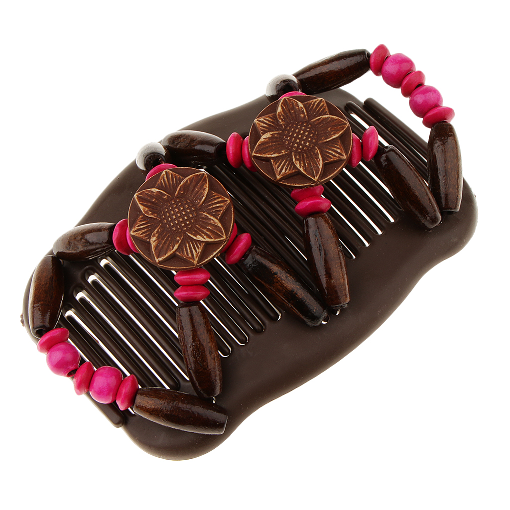 Magic Wood Beaded Double Hair Comb Clip Floral Design Stretchy Women Ladies Hair Stying Accessory