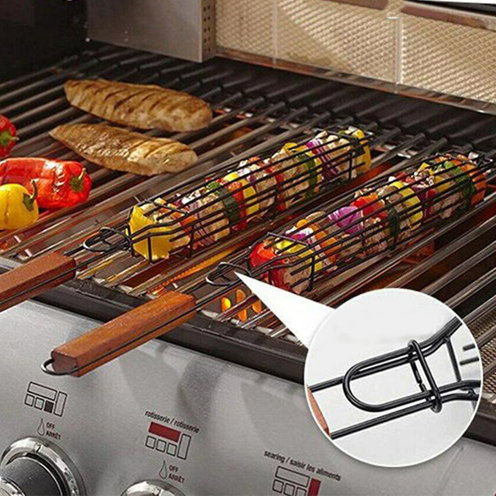 Nonstick Kabob Grilling Basket for Grilling Veggies Vegetables Barbecue Shish Kabobs BBQ Meat Onion Fish Chicken