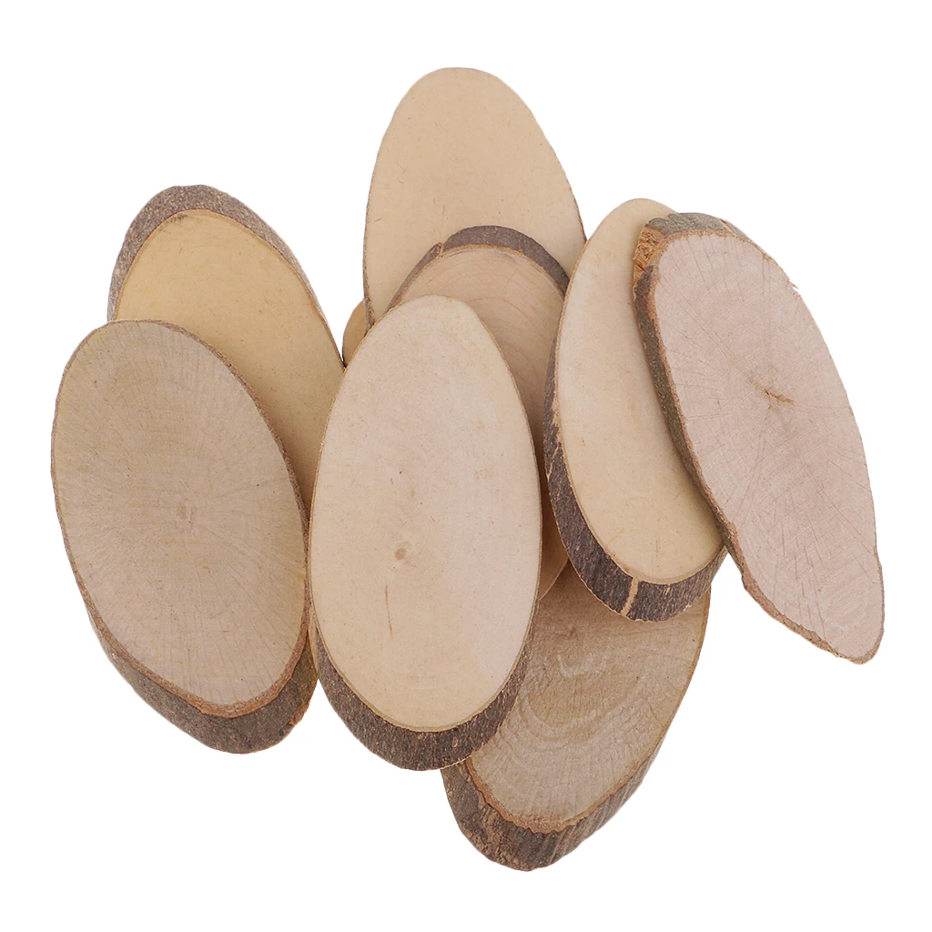 10 Pieces Rustic Natural Wood Slices Discs Country Oval Bulk Natural Wood Pieces