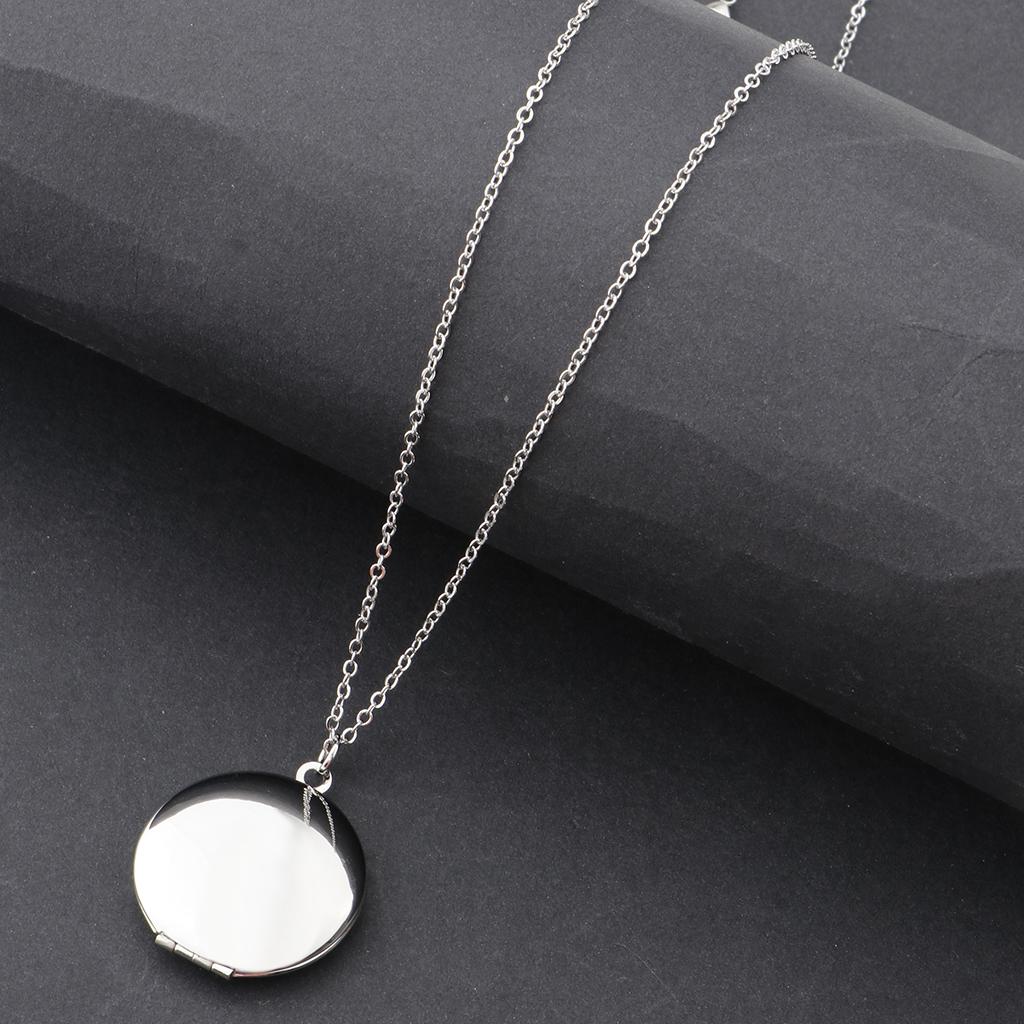 Blank Round Shape Pendant Tag Photo Frame Locket Memorial Men Women Necklace