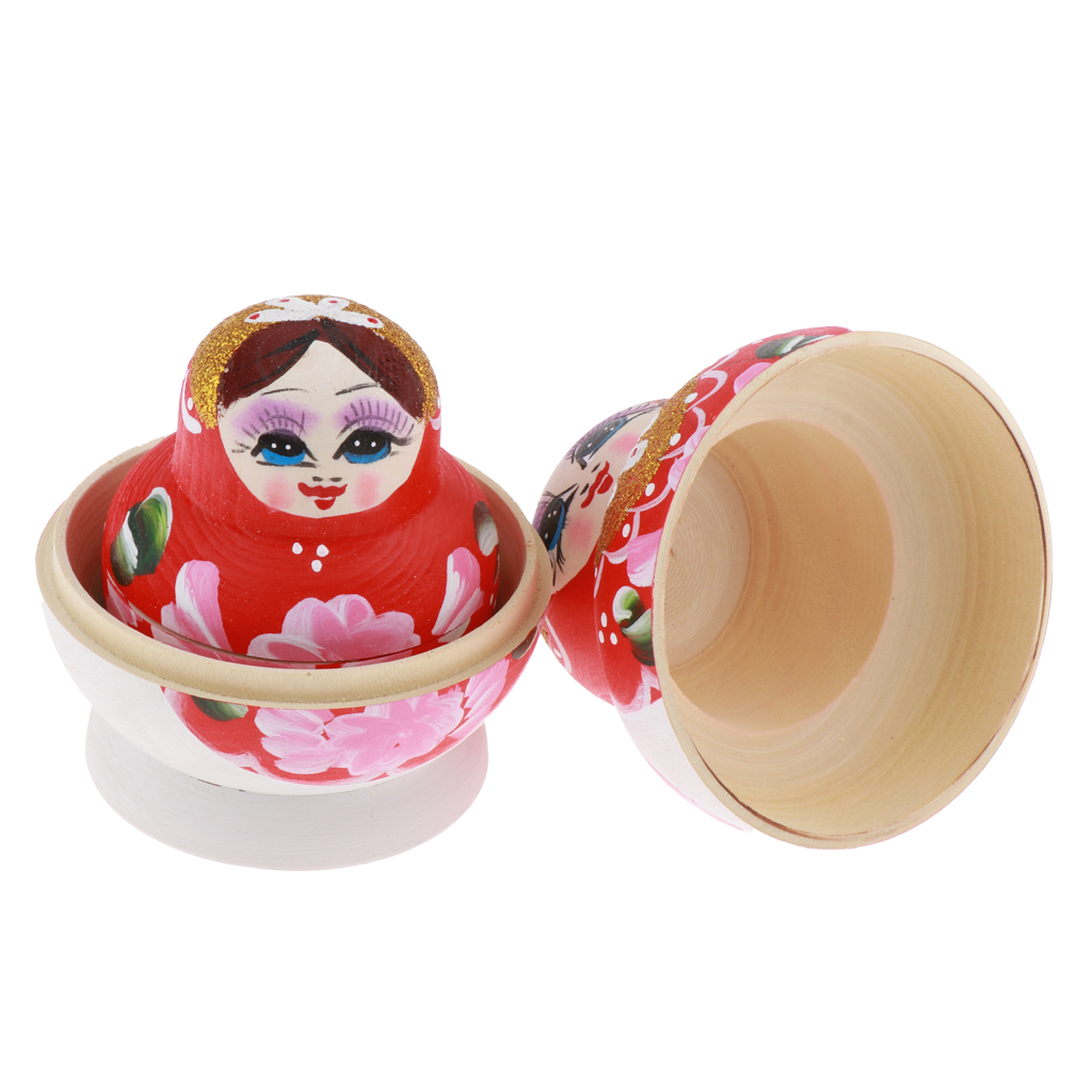 Lot of 10 Babushka Russian Stackable Wooden Dolls for Walnut - Red And