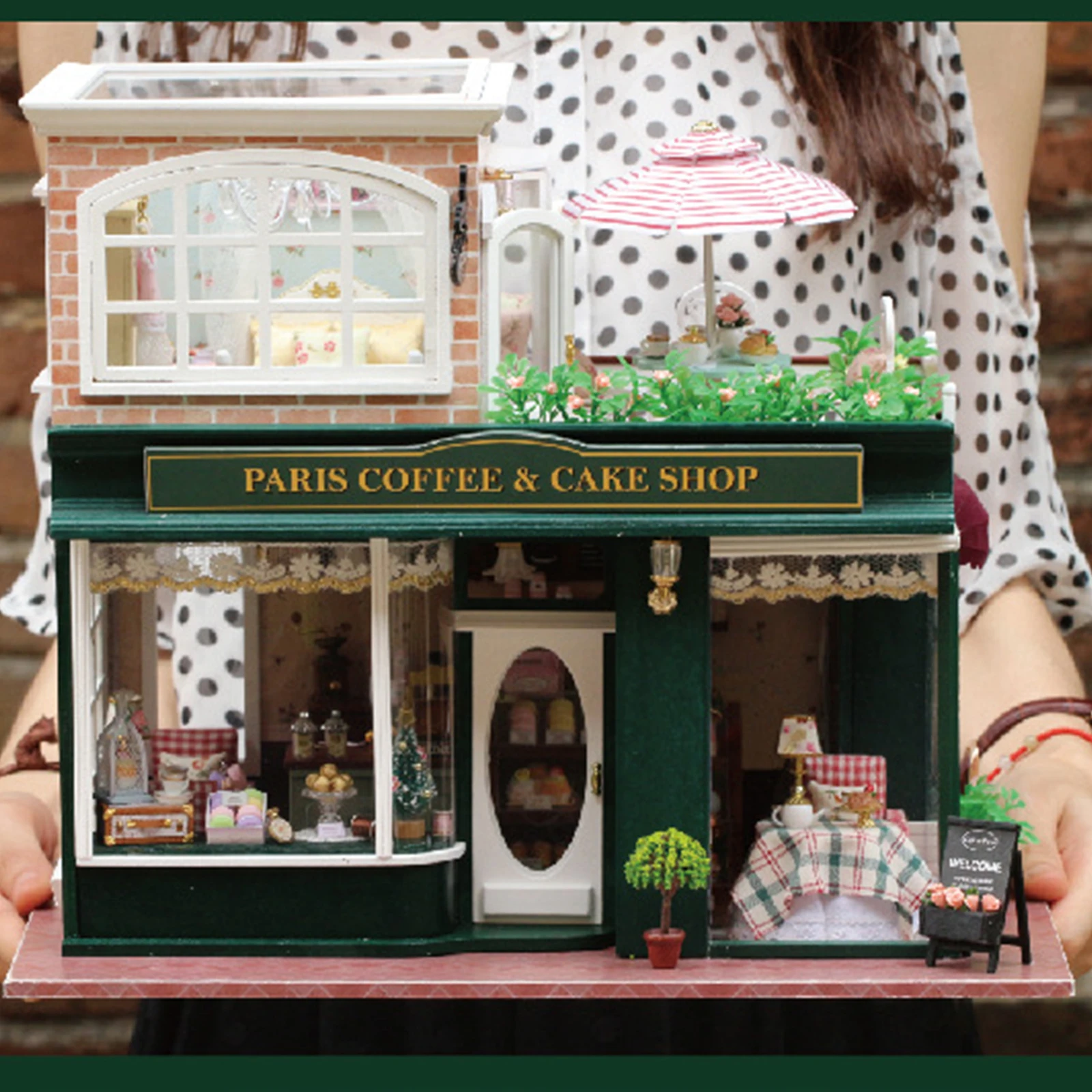 New 3D DIY Doll House with Furniture & Accessories Toy Miniature Doll House Creative Paris Coffee & Cake Shop DIY Doll House Toy