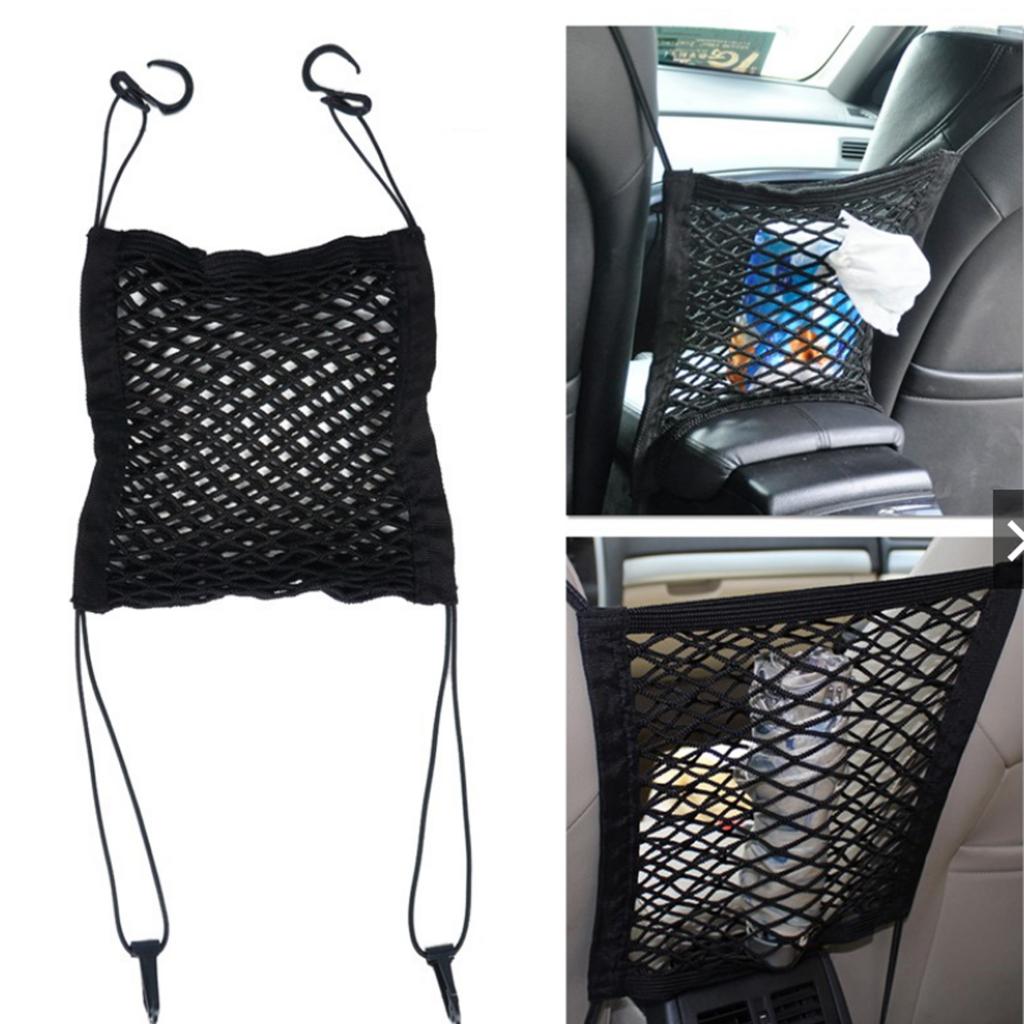 Car Seat Storage Mesh Organizer 3 Lays Front Seat Elastic Cargo String Net Pouch Holder for Drink Cup, Magazine, Umbrella