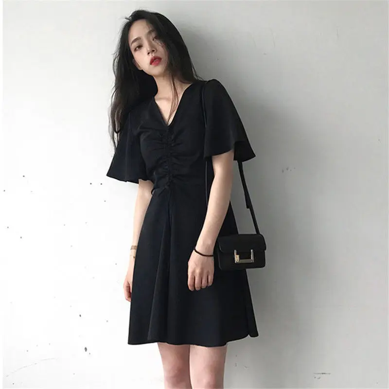 Oversize Dress Women Flare Sleeve Zipper Solid Student Simple Loose Casual Summer Korean Style Retro Soft Cute All-match Elegant boho dresses