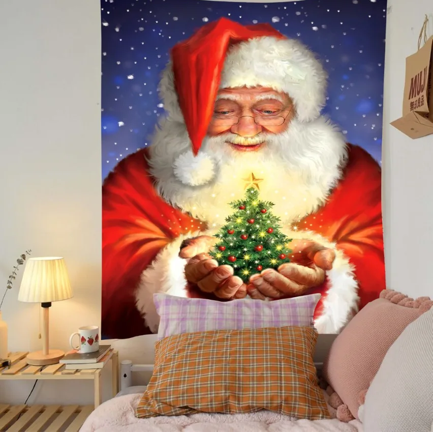 Christmas Wall Tapestry Santa Claus Hanging Wall Decor Beach Towel Bedspread 